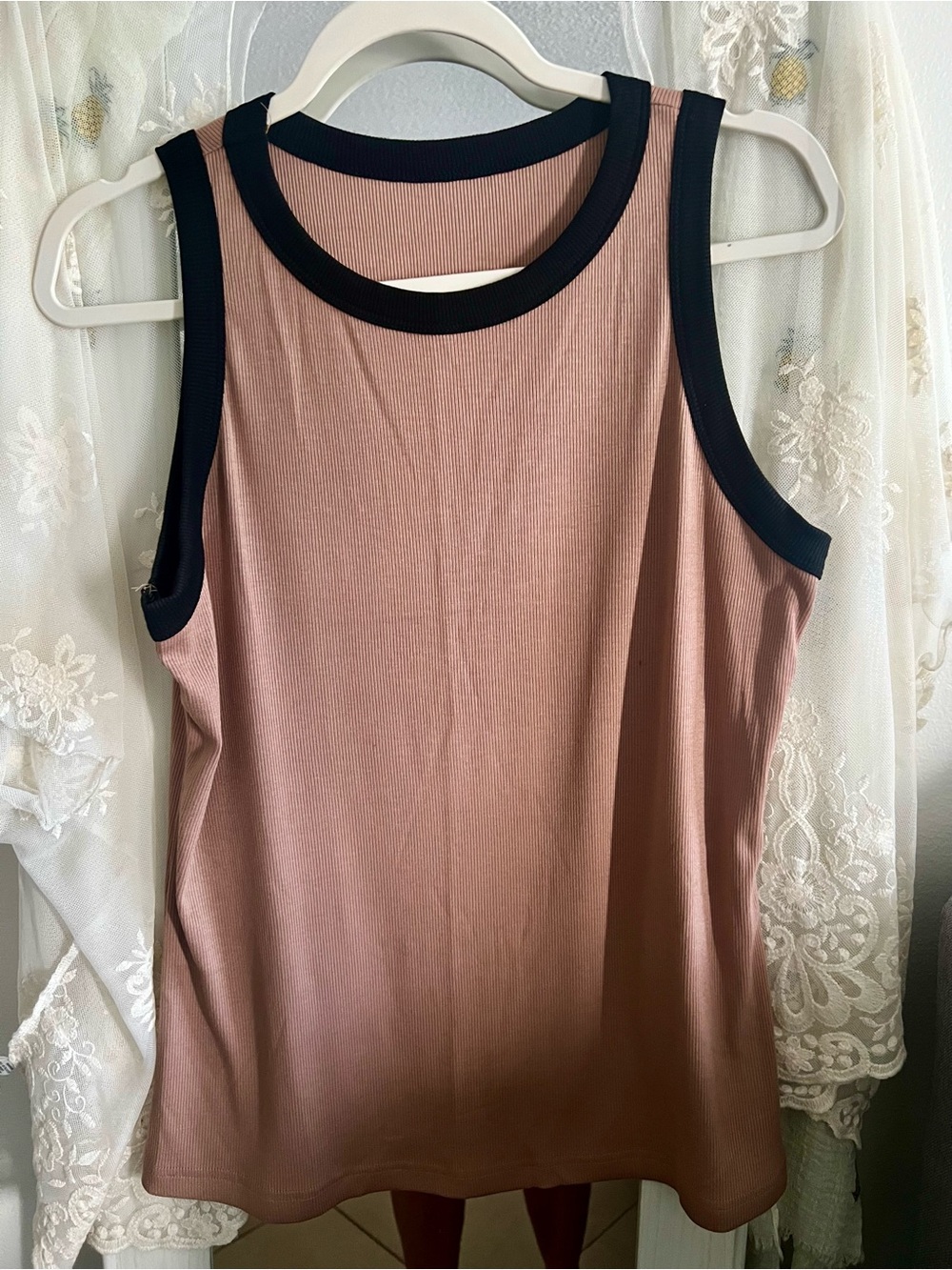 Source Unknown Mocha Brown Ribbed Tank with Black Trim